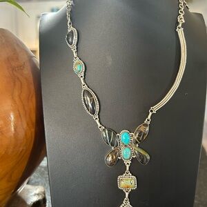 Number 8 and Blackjack Turquoise Sterling Silver Statement Necklace